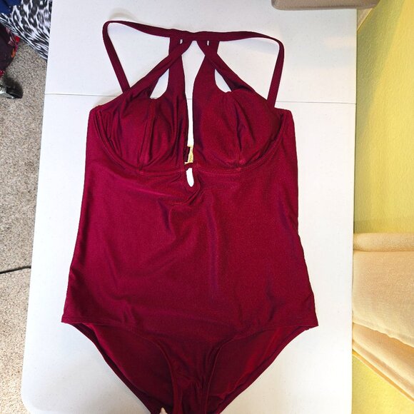 725-18 City Chic Merlot Cancun Underwire One-Piece Swimsuit Size S (16) - Picture 2 of 12